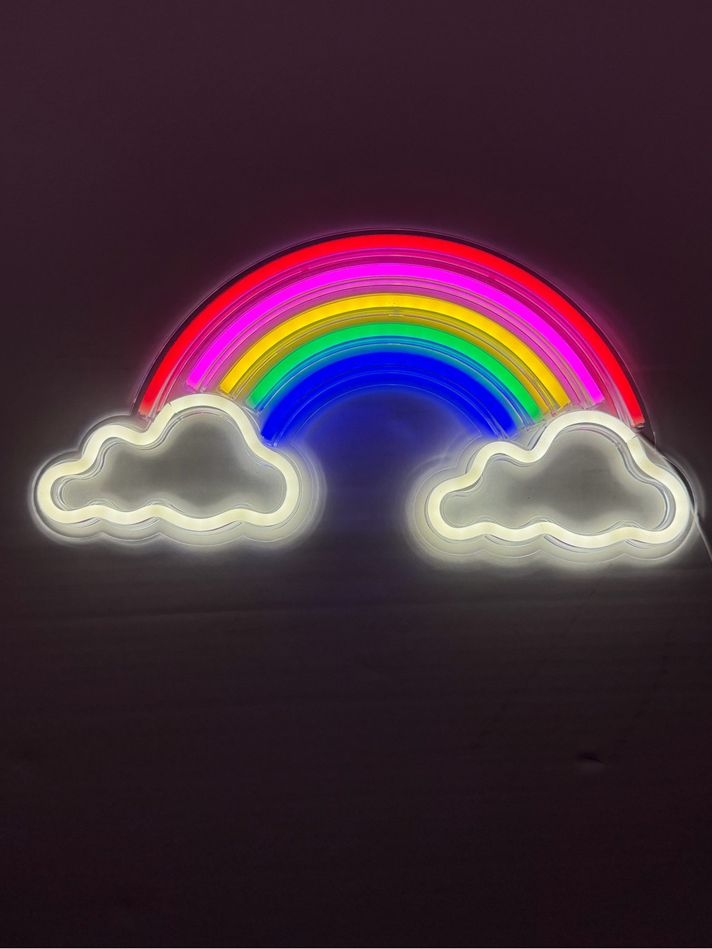 Rainbow Neon LED Wall Light with White Cloud Accents